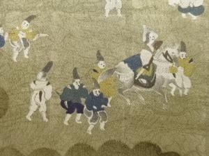 アンティーク　時代人物模様肩裏本場泥大島紬男物羽織